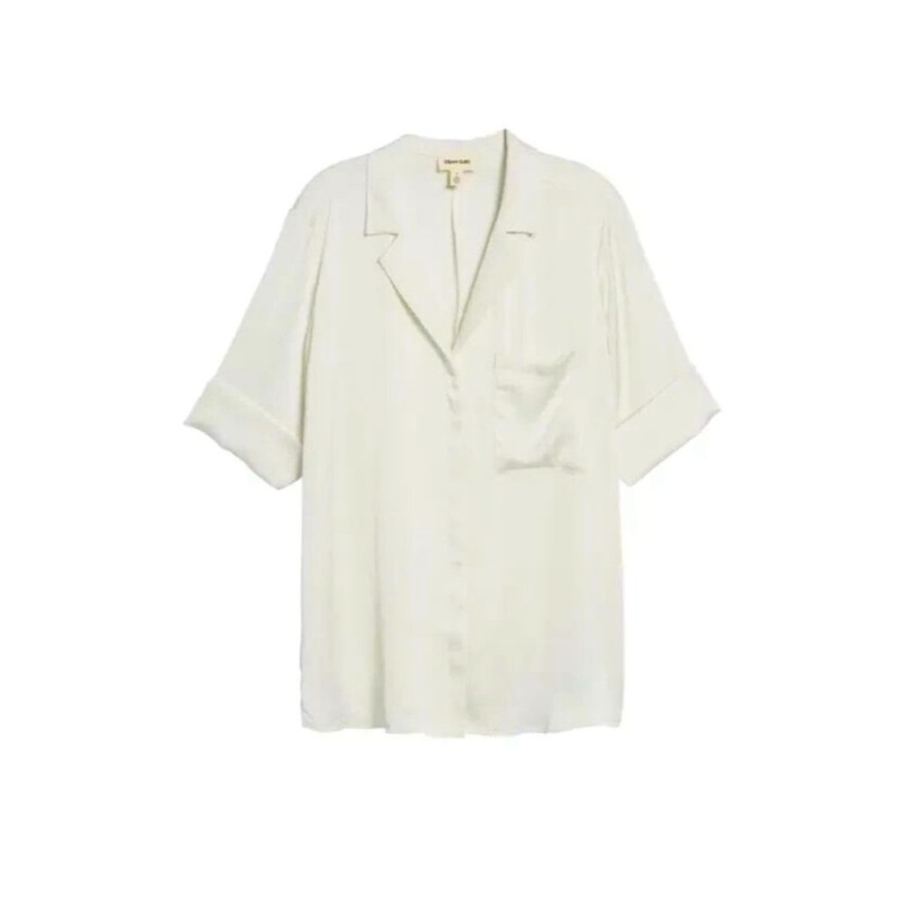 Open Edit (Nordstrom) white satin button-up blouse